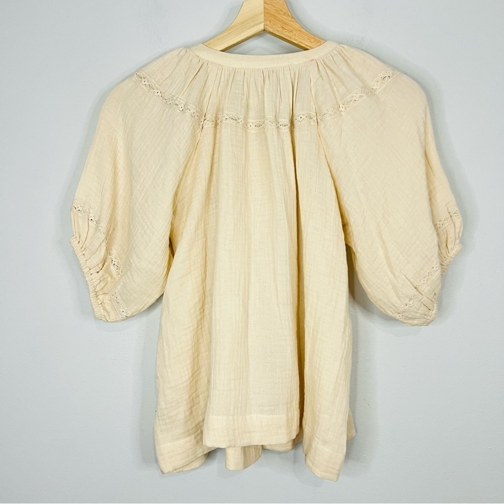 Marine Layer Wren Puff Sleeve Top Cream Button-Up Blouse size xsmall - Picture 5 of 5